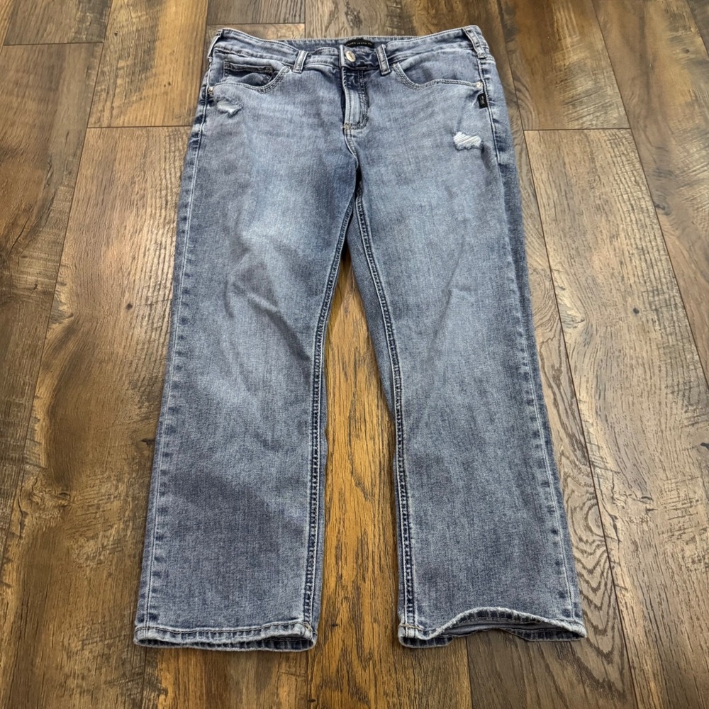 Silver Jeans Co Suki Capri Womens 33 Distressed Mid Rise Denim Stretch Plus Size
